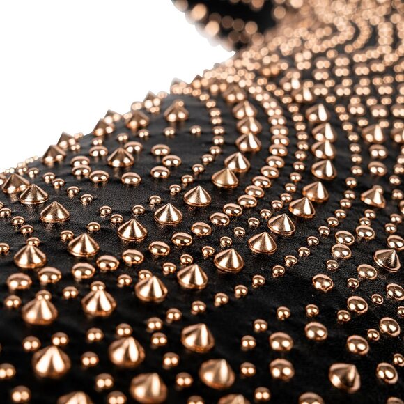 Iimmu Mid-Calf Boot Womens Black Faux Leather Pointed Toe Metallic Rivets - Picture 6 of 6